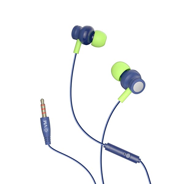EVM 3.5mm Jack Wired EVM-HF-03 Earphone - Stereo Sound - Built-in Mic with Call & Music Control - Magnetic Lock Design - 1 Year Warranty (Blue)